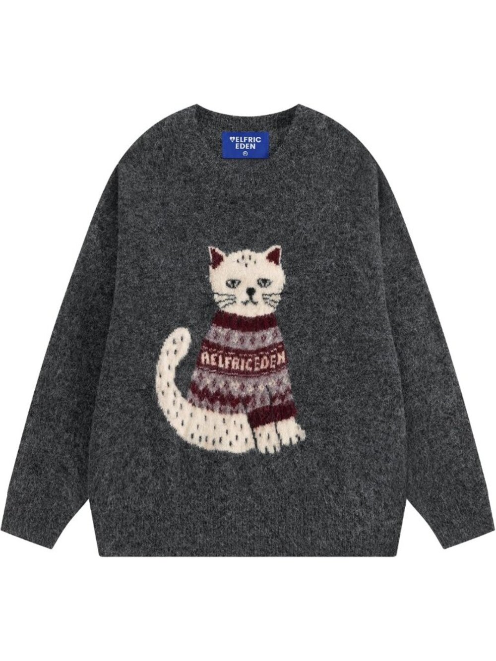 Cute Cat Graphic Knit Pullover Sweater | Fair Isle Design | Cozy Women's Fashion